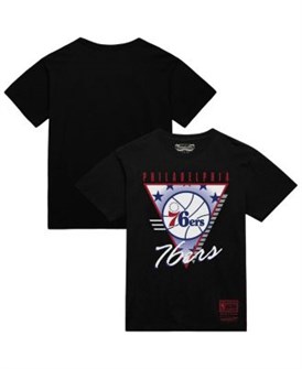Mitchell &amp, Ness Мужская чёрная футболка Philadelphia 76ers из коллекции Worldwide с трёхкратным логотипом, 100% хлопок 11222891