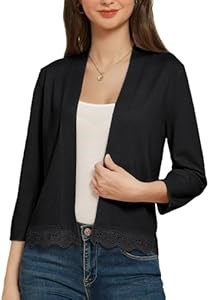 Легкий и стильный женский короткий кардиган с кружевной отделкой, 3/4 рукавами и открытым фронтом от Grace Karin, лето 2025 10023057