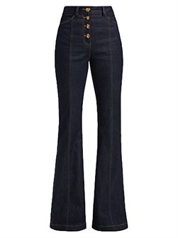 Джинсы Prabal Gurung из хлопковой смеси с расклешенным кроем, карманами и золотистой фурнитурой 11024407