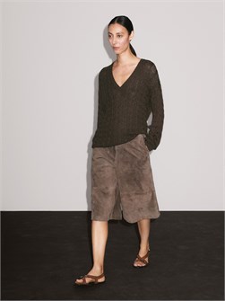 Свободный джемпер с V-образным вырезом и косичками из смеси хлопка от Massimo Dutti с длинными рукавами 11202034