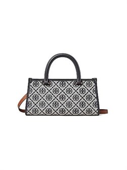Tory Burch Сумка с верхней ручкой из мягкого хлопкового микса с узором T Monogram и съемным плечевым ремнём 11010731
