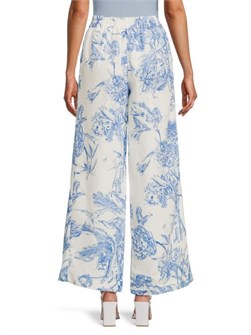 Широкие льняные брюки с цветочным принтом T Tahari - эластичный пояс и хлопковая подкладка 11232123