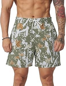 Мужские шорты Flygo с графическим камуфляжным принтом, 60% полиэстер и 40% хлопок, идеальные для спорта и отдыха 10023010