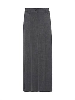 Brunello Cucinelli Techno Virgin Wool Gauze Long Pleated Skirt with Monili 11167831