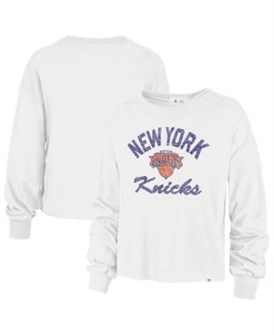 Женский лонгслив кремового цвета с логотипом New York Knicks и укороченным кроем от ',47 Brand, 100% хлопок 11239664