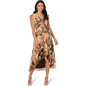 Платье миди с цветочным принтом от Adrianna Papell, с завязкой на талии и асимметричным подолом 11178318