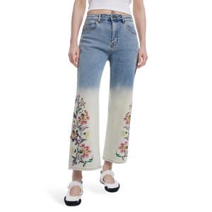 Широкие эластичные джинсы из денима с цветочной вышивкой и омбре-эффектом от Desigual 10047620