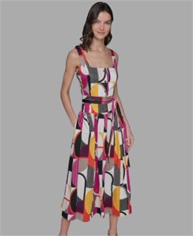 Стильное платье миди с абстрактным принтом Karl Lagerfeld Paris, идеально для девушек до 162 см 11239724