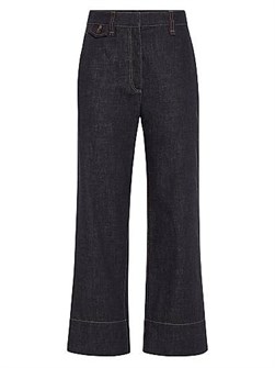 Денимовые квадратные брюки Brunello Cucinelli без выцветания с украшением монле, Италия 11167856