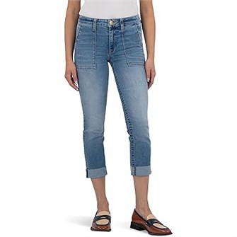 Джинсы KUT from the Kloth Stevie Crop Straight Leg из мягкого денима со стильными карманами 11227349