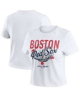 Женская укороченная белая футболка с эффектом потертости Boston Red Sox от WEAR by Erin Andrews 11232917