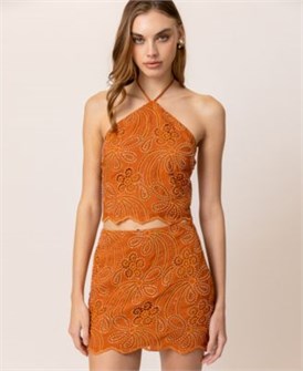 Мини-юбка с вышивкой и бисером от Line &amp, Dot, приталенная модель с подкладкой и боковой молнией 11172473