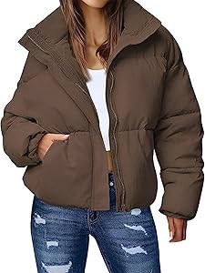 Легкая и утепленная короткая зимняя куртка-пуховик Flygo на молнии с высоким воротником и карманами 10022929