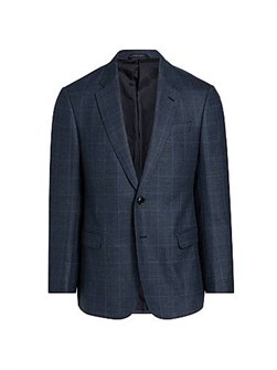 Пиджак в клетку из шерсти и кашемира Giorgio Armani с застежкой на одну пуговицу и длинными рукавами 11167104