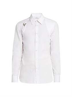 Хлопковая поплиновая рубашка McQueen с пряжкой Arrow Pin Harness, длинными рукавами, Италия 11024837