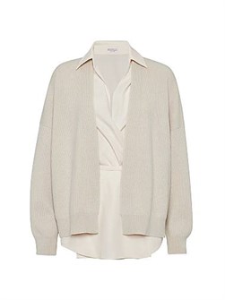 Кардиган из кашемира английской вязки Brunello Cucinelli с отстёгивающейся блузкой и декором из монели 11167808