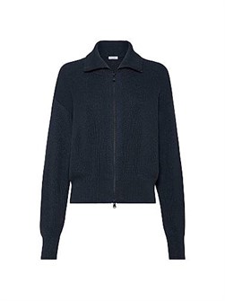 Brunello Cucinelli Кардиган из хлопкового ваниза с английским рубчиком, двухсторонней молнией, высоким воротником и широкими рукавами 11167805