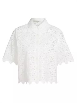 Модный топ с рюшами, короткими рукавами и пуговицами впереди из хлопка от Frame The Deco 10042021