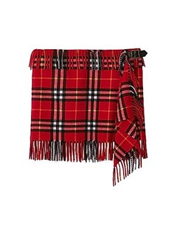 Burberry Fringed Check Wool-Cashmere Wrap Miniskirt 11018840