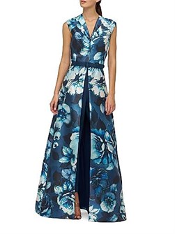 Kay Unger Комбинезон Pia Walk-Thru с расклешенной юбкой и принтом, V-образным вырезом, съемным поясом 11167424