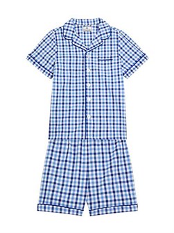 Детская клетчатая пижама из твила с коротким рукавом и шортами от Petite Plume 11169521