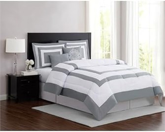 London Fog Комплект постельного белья Raynes, королевский размер, бело-серый, 100% микрофибра, набор из 5 предметов 10023041