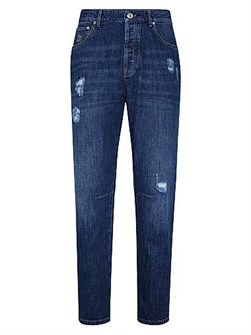 Легкие джинсы Brunello Cucinelli с расслабленным кроем, пятью карманами и потертостями из 100% хлопка, производство Италия 11167993