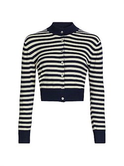 Brandon Maxwell Кашемировый кардиган Aubrey с полосатым дизайном, длинными рукавами и высоким воротником-стойкой 11026153