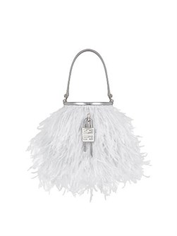 Givenchy Миниатюрная сатиновая сумка-бакет Shark Lock с перьями и кожаной ручкой, 5,5 дюймов, с цепочкой 11169233