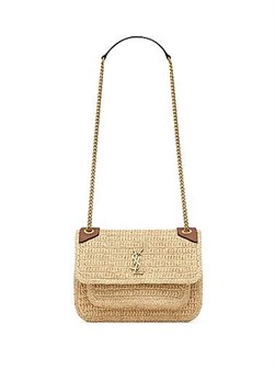 Saint Laurent Мини-сумка из рафии Niki через плечо с двумя отделениями и бронзовой фурнитурой 11168046