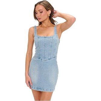 Платье мини корсетного фасона Show Me Your Mumu из мягкого денима с квадратным вырезом, 97% хлопок, в молодёжном стиле 11227366