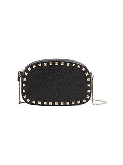 Valentino Garavani Мини-сумка Rockstud из зернистой телячьей кожи с цепочным плечевым ремнём и двумя карманами для карт 11167445