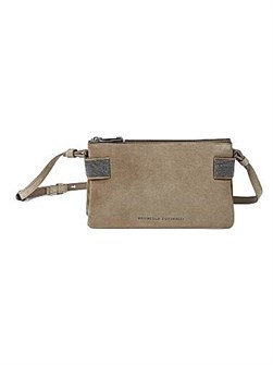 Brunello Cucinelli Миниатюрная замшевая сумка через плечо с драгоценным декором, 22 см, 100% натуральная кожа 11167955