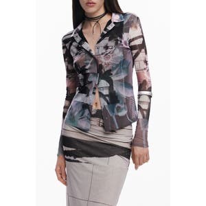 Абстрактная легкая рубашка Desigual с длинным рукавом, 98% полиэстер 10047134