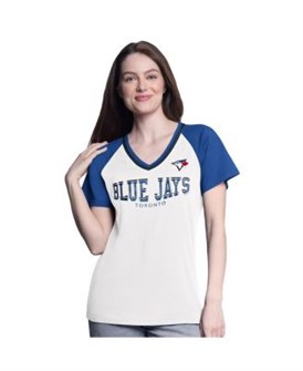 G-Iii Молодежная белая и синяя футболка Toronto Blue Jays Ball Park с реглан-рукавами и V-образным вырезом 11224867