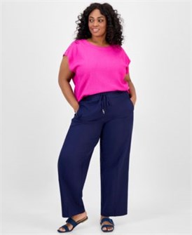 Jones New York Брюки большого размера из льняной смеси с завязками, комфортная посадка и боковые карманы 11175482