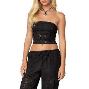 Edikted Топ-корсет без рукавов Lemon с вышивкой и шнуровкой на спине из 100% хлопка 10048516