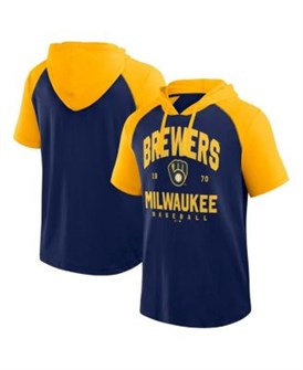 Logo Athletic Спортивная хлопковая молодёжная футболка-худи Fanatics Navy Milwaukee Brewers с коротким рукавом 11221820