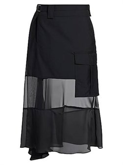 Юбка миди Sacai из смешанных материалов с асимметричным кроем и поясом на кольце, Япония 11030110