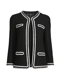 Misook Heritage Chain Trim Pointelle Open Knit Jacket 11009214