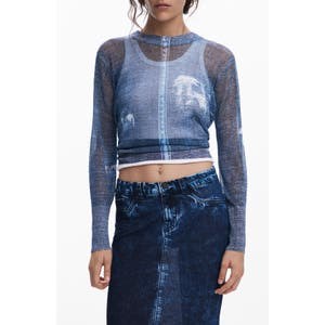 Короткий свободный свитер с открытой вязкой и длинными рукавами Desigual с эффектом старения 10047174