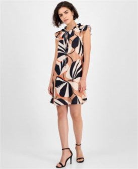 Женское платье с рюшами и коротким рукавом от Robbie Bee, принт, 100% полиэстер 11223677