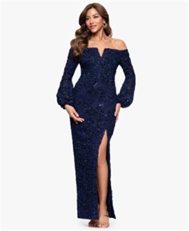Женское длинное платье Xscape с открытыми плечами и длинными рукавами 11231513