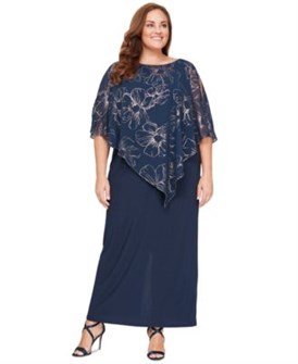 SL Fashions Платье большого размера с цветочным принтом и накладкой, А-силуэт, круглым вырезом 11228437