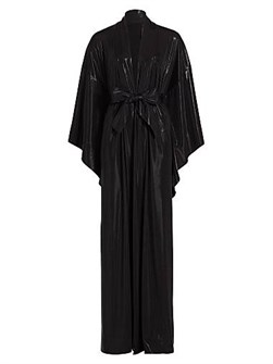Платье в пол Norma Kamali из четырёхстороннего стрейч-ламэ с длинными рукавами и поясом 11165592