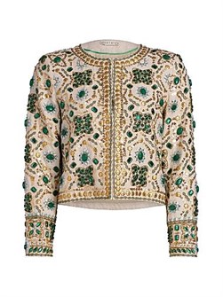 Alice + Olivia Kidman Beaded Linen Crewneck Jacket 11010495