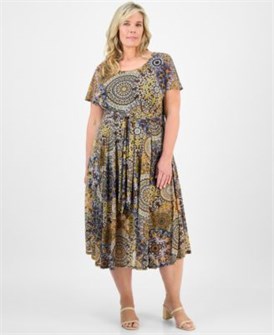 Платье миди большого размера с принтом и завязкой на талии от Robbie Bee, с короткими рукавами, из легкого джерси 11175812
