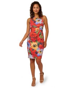 Платье Adrianna Papell из жаккардового трикотажа, без рукавов, с асимметричным вырезом, приталенный крой 11233085