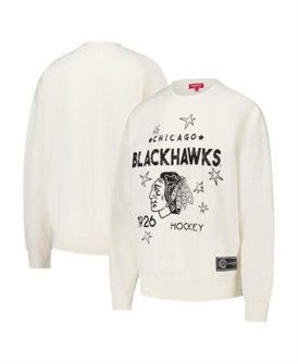 Стильное молодёжное кремовое худи Mitchell &amp, Ness с логотипом Chicago Blackhawks и длинными рукавами, уютное 11222823