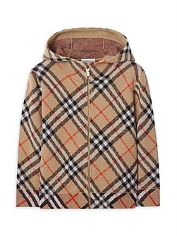 Детский худи Burberry с капюшоном и узором, 100% шерсть 11013047
